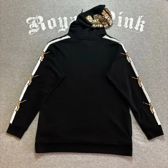 Victoria’s Secret PINK Gold Sequin Bling Pup Dog Pullover Hooded Sweatshirt - SM - Picture 2 of 11